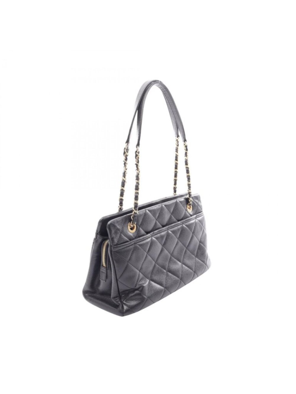 Chanel Tote Quilted Black Caviar Leather CC Logo Chain - Picture 2 of 9